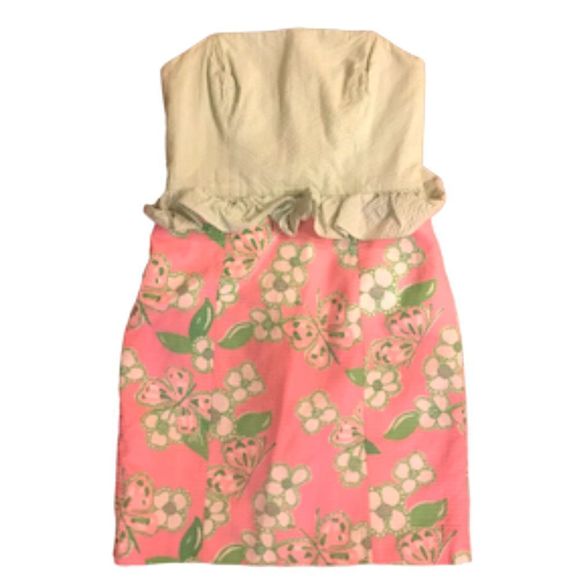 Lilly Pulitzer Dresses & Skirts - LILY Pulitzer Dress Green Striped and Pink Floral Strapless Mini Size 6